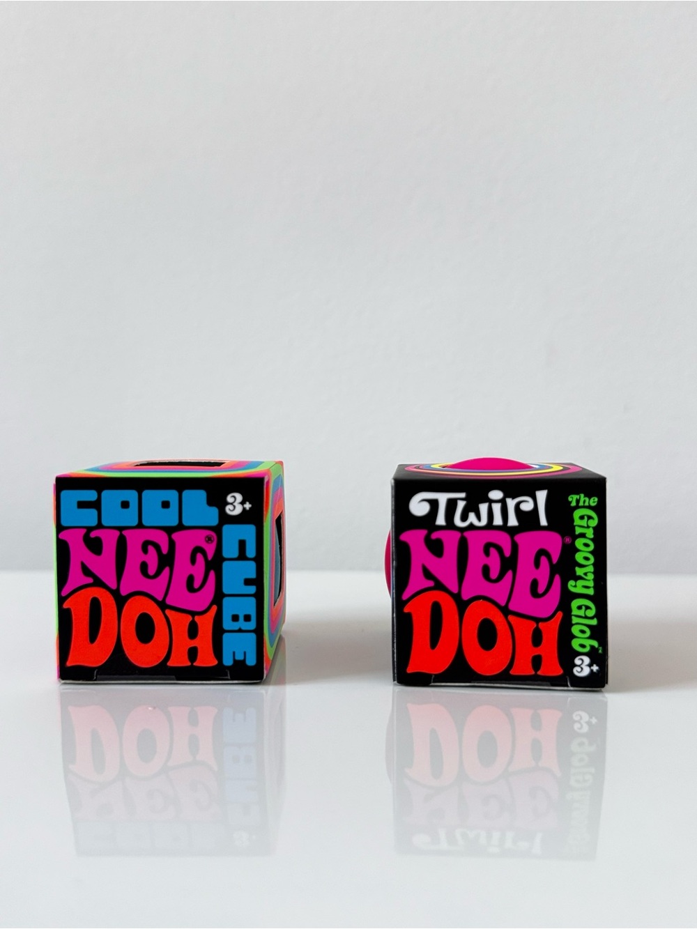 Schylling NeeDoh Cool Cube & Twirl Groovy Glob 2 Pack Sensory Fidget Stress Toy - Picture 2 of 6